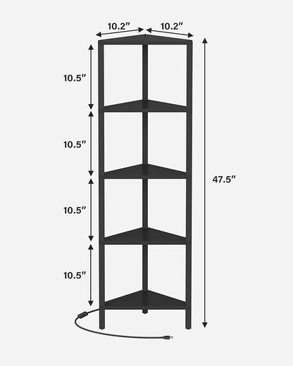 TUTOTAK Corner Shelf with LED Light, 5-Tier Corner Bookshelf for Small Space, Narrow Display Corner Shelf Stand with Storage Rack, for Living Room, Bedroom, Black BS05BK005L