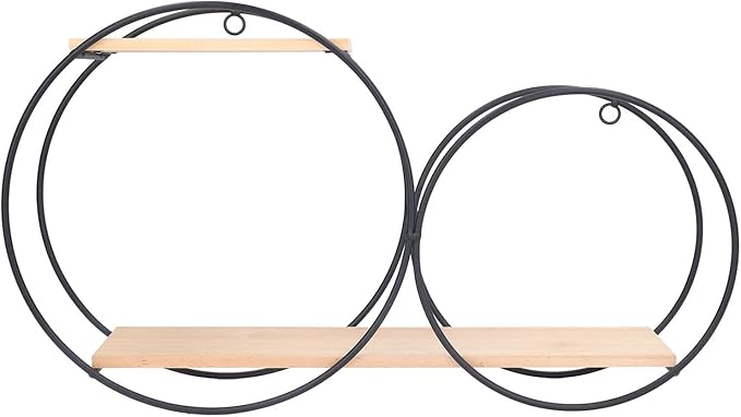 Circle Wall Shelf, Circle Metal Wood Wall Shelves Black Firmly Welded Iron Log for Office for Living Room for Tea House