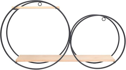 Circle Wall Shelf, Circle Metal Wood Wall Shelves Black Firmly Welded Iron Log for Office for Living Room for Tea House