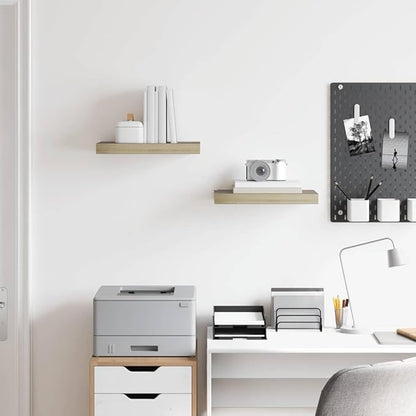 Set of 2 Oak Honeycomb Floating Wall Shelves, Modern MDF and Metal Storage, 15.7 x 9.1 x 1.5 Inches, Invisible Mounting System for Living Room Bedroom Study