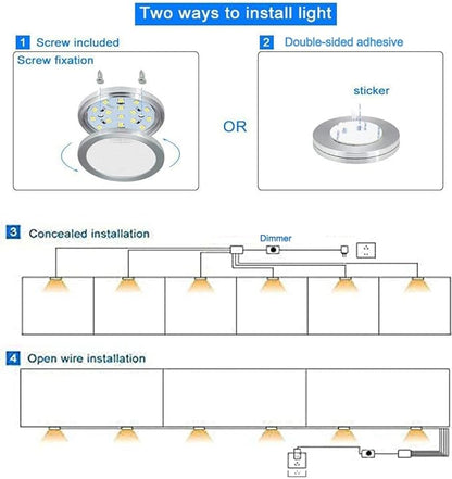 LED Puck Lights, Set of 6, White | Dimmable Under Cabinet Lighting, Led Under Counter Lighting for Kitchen Closet, Bookcase, Shelf, All Accessories Included (6Pack,White)