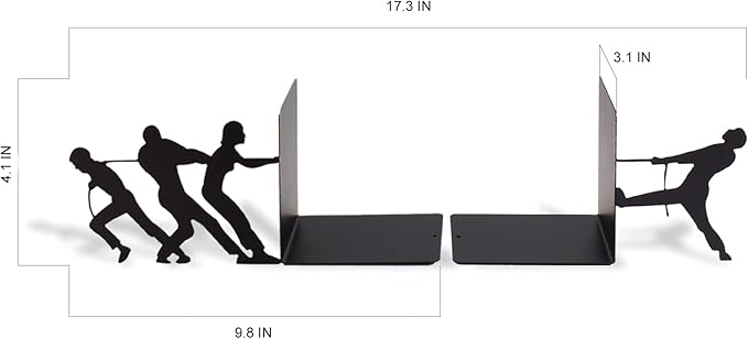 Tug of War Theme Book Holder Organizer – Steel, Black, Creative and Fun Design – Keeps Upright, Adds Personality to Home Decor, Great Gift Idea – Fun Collection – Geguton