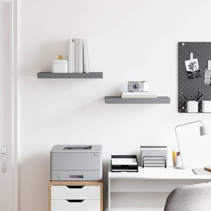 Modern Floating Wall Shelves Set of 2, High Gloss Grey Honeycomb MDF with Metal Mounting, Sleek Display for Books and Decor, Space-Saving Storage Solution for Living Room