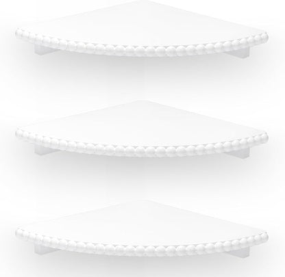 Lamapggio Corner Floating Shelves with Double Support Brackets, 3 Pack Wood Wall Mount Round Display Shelf for Bedroom, Living Room, Bathroom