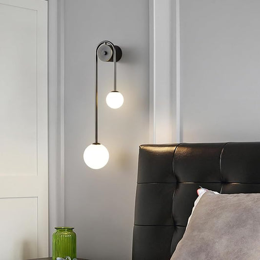Black Wall Sconce Mid Century Black Wall Lamp Modern U-Shape Linear Wall Light with White Milk Glass Shade Wall Lamp for Bedside Dining Room Bathroom,G9 Bulb
