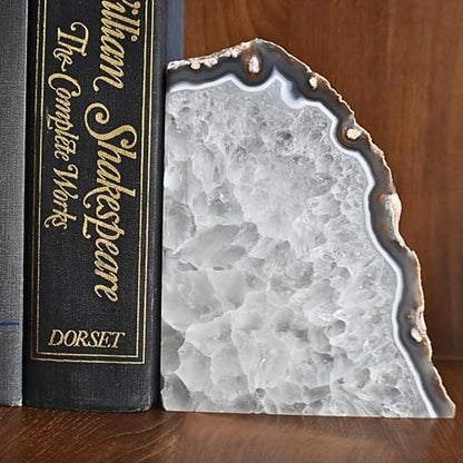 Nature's Decorations Agate Bookends - A Quality Natural Geode with Non-Skid Rubber Bumpers for Shelves, Office, Home Decor - Heavy Duty Cool Crystal Stone (4-6 LB)