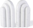 Natural Marble Book Ends - Heavy Duty Bookends for Shelves - Aesthetic Layered Arch Design Stone Book Holders, Decorative Modern Office Bookshelf Stopper Decor for Books/CDs, White