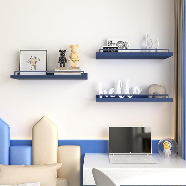 Floating Shelves, Bathroom Decor Shelves Over Toilet, Farmhouse Wall Shelves for Living Room, Bedroom, Picture Frames, Plants, Kitchen, Set of 3 (Dark Blue)