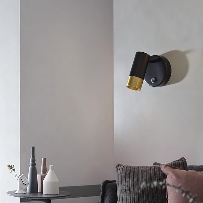 Wall Sconce with Switch,Black and Gold Bedroom Lights for Wall Hardwired,Modern Sconces Wall Light with Rotatable Lampshade,Industrial Wall Lamps for Living Room,Corner,Hallway,Nightstand,Wall Decor