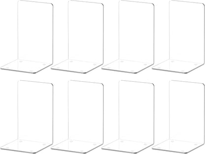 VFINE Acrylic Bookends 8 Pieces, Book Ends for Shelves, Clear Bookends for Shelves Decor Book Ends for Desktop Organizer, Book Stopper for Home Office School Supplies, 7 * 4.8 * 4.75 inch