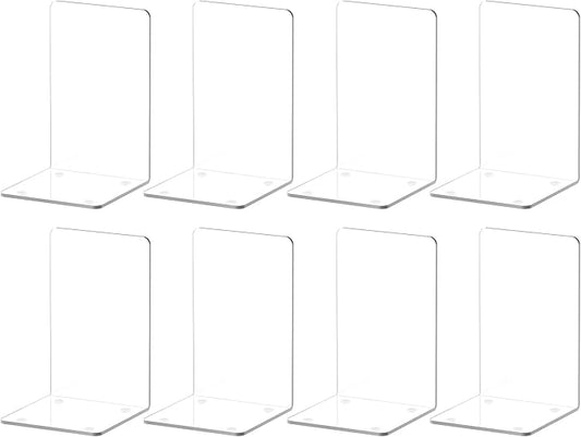 VFINE Acrylic Bookends 8 Pieces, Book Ends for Shelves, Clear Bookends for Shelves Decor Book Ends for Desktop Organizer, Book Stopper for Home Office School Supplies, 7 * 4.8 * 4.75 inch