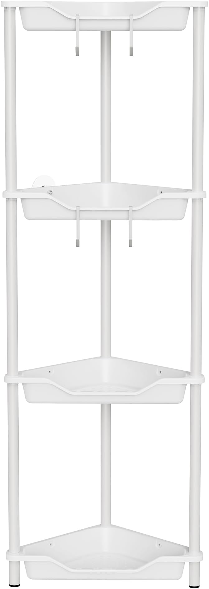 Orimade Rustproof 4 Tier Floor Standing Corner Shower Caddy Organizer, Plastic Metal Splicing Floor Corner Shelf Rack Stands for Bathroom, White