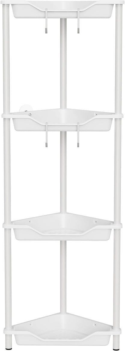 Orimade Rustproof 4 Tier Floor Standing Corner Shower Caddy Organizer, Plastic Metal Splicing Floor Corner Shelf Rack Stands for Bathroom, White