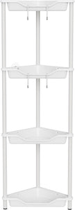Orimade Rustproof 4 Tier Floor Standing Corner Shower Caddy Organizer, Plastic Metal Splicing Floor Corner Shelf Rack Stands for Bathroom, White