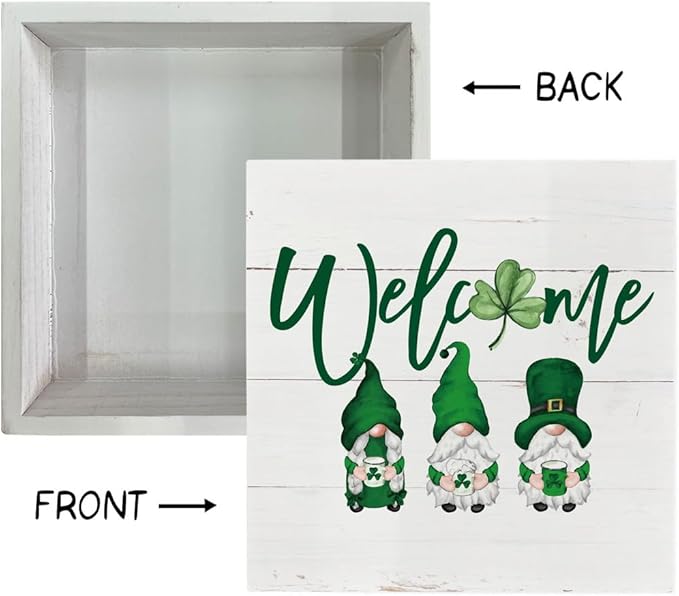 St. Patrick's Day Decor, Welcome Sign, Wooden Box Sign Desk Decor, White Wood Box Sign, Farmhouse Decor for Front Door, St. Patrick's Day Wood Decorations, Housewarming Decor, Rustic Home Decor