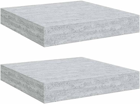 Concrete Grey Floating Wall Shelves Set of 2, Honeycomb MDF and Metal Modern Invisible Mounting System for Living Room Office Decor, Durable Display Shelf for Books