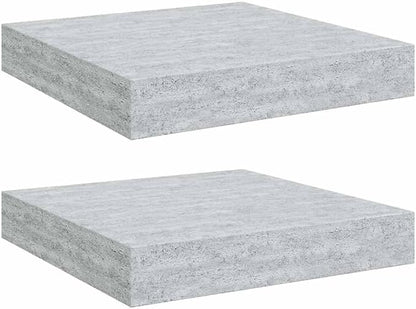 Concrete Grey Floating Wall Shelves Set of 2, Honeycomb MDF and Metal Modern Invisible Mounting System for Living Room Office Decor, Durable Display Shelf for Books