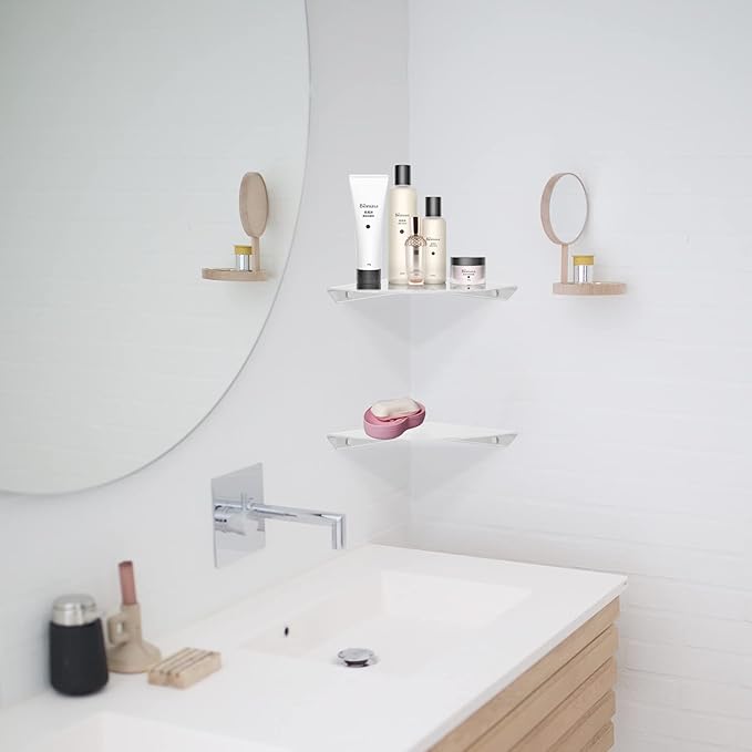 Cosmos 2 Pcs Acrylic Wall Mount Floating Corner Shelves Quarter Round Shower Shelf Hanging Corner Shelves Wall Storage Display Organizer for Bathroom Kitchen Bedroom Living Room (Transparent Clear)