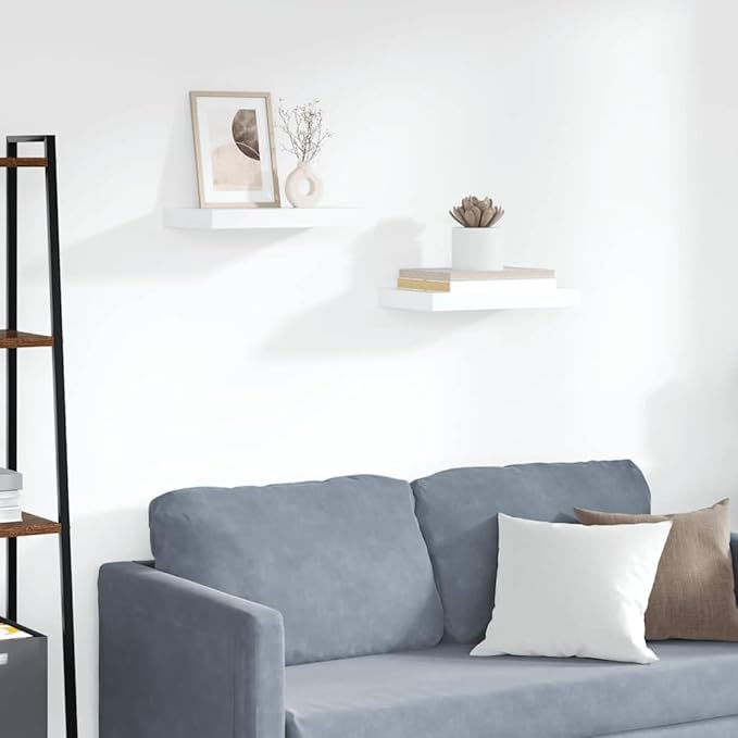 White Honeycomb Floating Wall Shelf Set of 2, Modern MDF and Metal Shelves 15.7 x 9.1 Inch, Invisible Mounting System for Home Decor and Storage