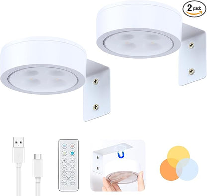 2 Pack Wireless Picture Lights for Wall, Magnetic White Rechargeable Picture Light Battery Operated with Remote 3 Lighting Modes Painting Light for Art Display, Battery Wall Lights for Photo Gallery