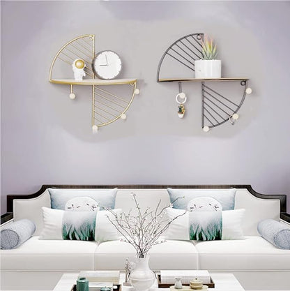 JOSON Bedroom Half Round Wall Mounted Floating Shelf for Bedroom, Living Room, Office Metal Geometric Hanging Shelf (Black)
