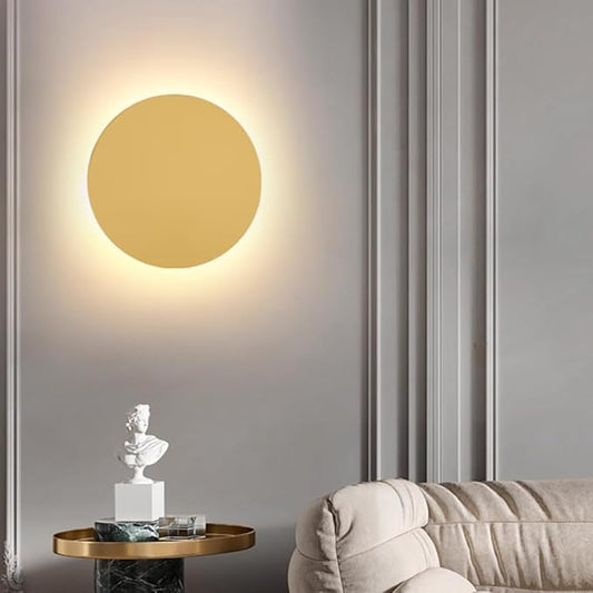 Gold Modern Wall Sconce OTTOSON Round Disc Sconces Wall Lighting Metal Circular Stairwell Lighting 3000K Warm LED Wall Lights for Living Room Bedroom Stairway - 12"