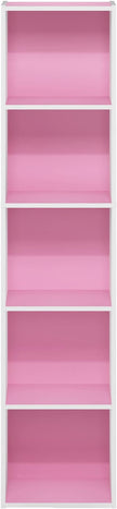 Furinno PASIR Book Shelf, 5-Tier Modern Bookshelf, Open Shelves Bookcase 9 x 12 x 52, for Living Room, Bedroom, Home Office, Pink/White