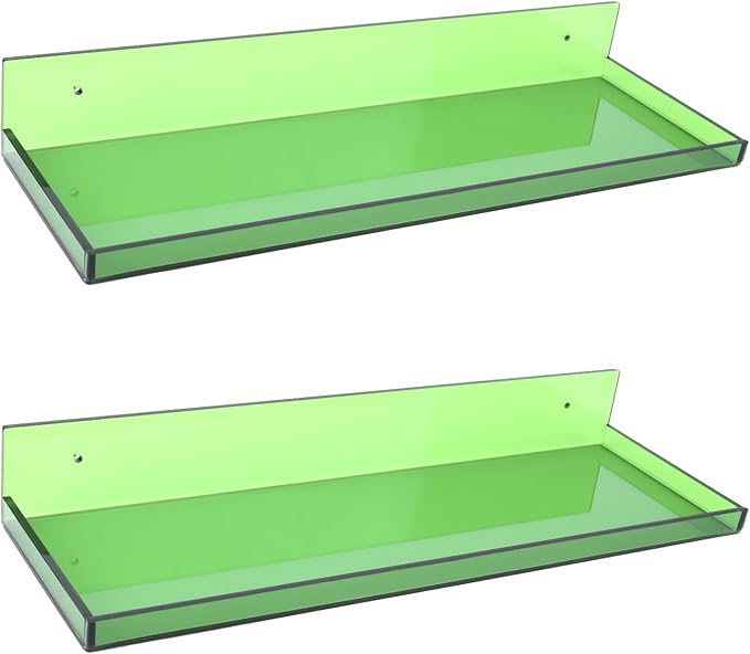 Floating Shelves for Wall Acrylic Wall Shelves for Bedroom Bathroom Living Room Kitchen 16.5X5.5'', Pack of 2, Turquoise Green