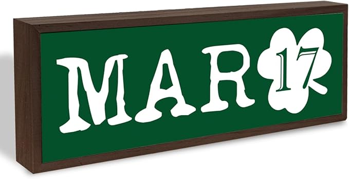 March 17 Table Sign, Lucky Clover Home Decor, St Patricks Day Wooden Tabletop Decors, Shamrock Wooden Box Signs for Home Decor, Decorative Framed Wall Art, 9.5x3.1x1 inches