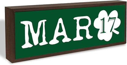 March 17 Table Sign, Lucky Clover Home Decor, St Patricks Day Wooden Tabletop Decors, Shamrock Wooden Box Signs for Home Decor, Decorative Framed Wall Art, 9.5x3.1x1 inches