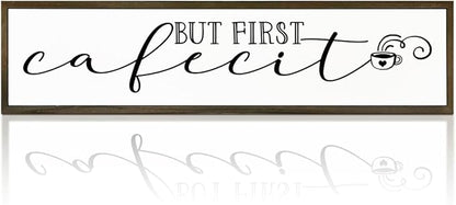 Coffee Wood Sign, Farmhouse Coffees Wall Decoration, Home Kitchen Decor for Shelf Tabletop, Cafe Coffee Station Decor, Coffees Lover Gift, But First Cafecito Sign, 17.8x4x1.2 inches
