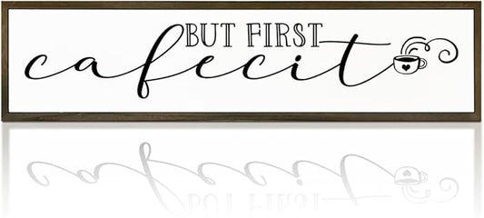 Coffee Wood Sign, Farmhouse Coffees Wall Decoration, Home Kitchen Decor for Shelf Tabletop, Cafe Coffee Station Decor, Coffees Lover Gift, But First Cafecito Sign, 17.8x4x1.2 inches