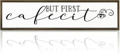 Coffee Wood Sign, Farmhouse Coffees Wall Decoration, Home Kitchen Decor for Shelf Tabletop, Cafe Coffee Station Decor, Coffees Lover Gift, But First Cafecito Sign, 17.8x4x1.2 inches