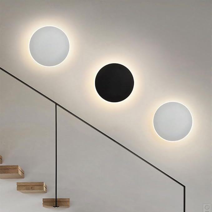 Wall Sconces Modern Light Fixture White/Black Round Disc Wall Sconce Indoor Decorative Wall Light Creative Minimalist Lighting for Living Room Stairs Bedroom Aisle Bathroom Bedsid
