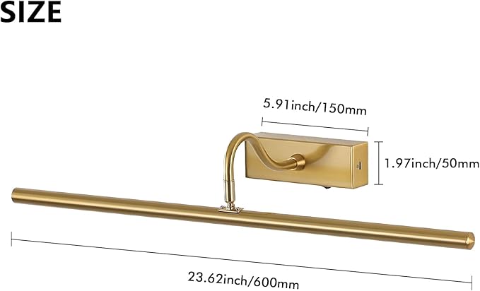 Wireless Picture Lights for Wall Rechargeable, Battery Operated Art Light for Paintings, 3CCT Dimmable 24inch Brass Finish with Remote, 10000mAh Rotatable Gallery Light for Pictures Display