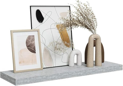 Concrete Grey Floating Wall Shelf with Honeycomb MDF and Metal Frame, 31.5 x 9.3 x 1.5 Inches, Modern Minimalist Shelf for Home Office Decor, Invisible Mounting, Sturdy