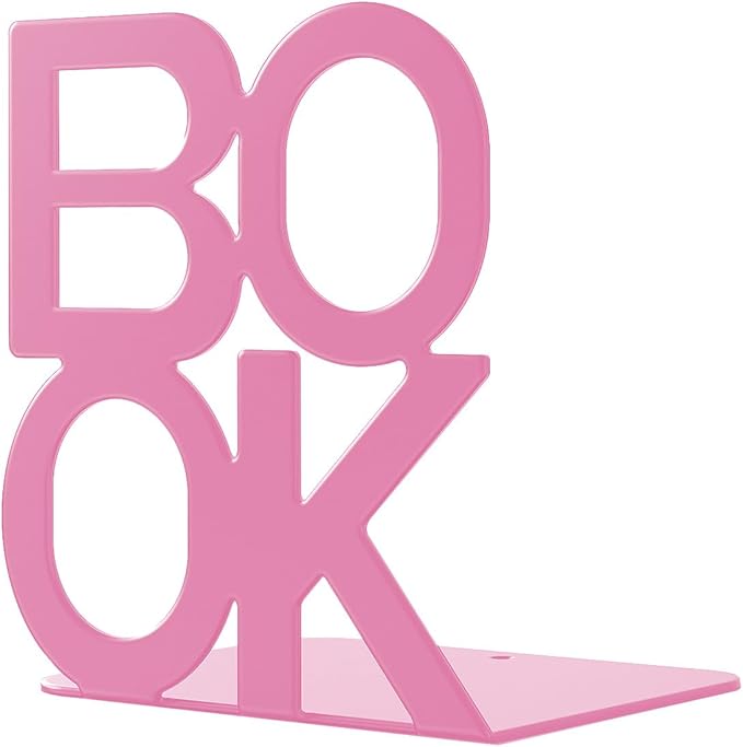 Book Ends - Decorative Metal Book Ends Supports for Bookrack Desk,Books, Unique Appearance Design,Heavy Duty (Pink, 4 Pair)