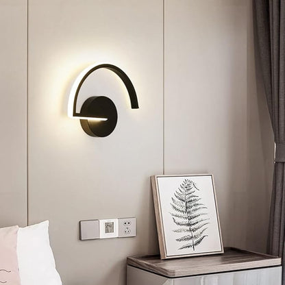 Simple Wall Sconce Matte Black Wall Light 8W LED Wall Lamp, Semi-arc Shape Wall Mount Lighting Fixtures Modern Sconces for Bedroom Bedside Living Room Hallway Stairwell