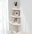 White Corner Shelf, Wall Mount 12inch Natural Oak Wood Floating Corner Wall Shelf Round End Small Corner Nightstand Plant Shelf for Bedroom, Kitchen, Living Room Set of 2