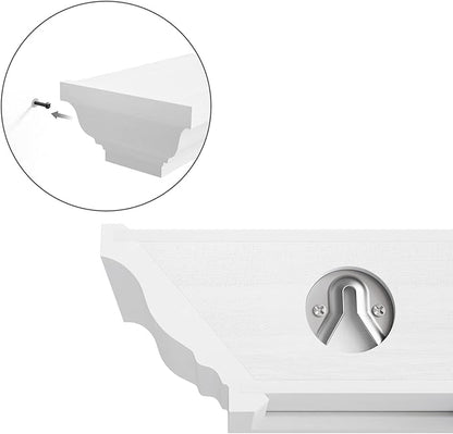 SRIWATANA White Floating Shelves, 24 Inch Solid Wood Storage Wall Shelves Set of 4 Display Ledge Shelves Decor for Bedroom, Living Room, Bathroom, Kitchen - White