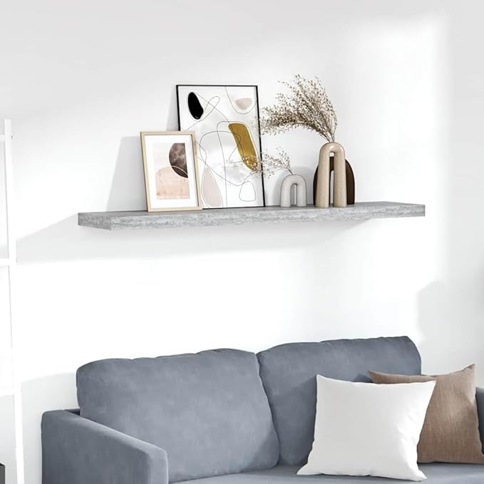 Concrete Grey Honeycomb MDF Floating Wall Shelf with Invisible Mounting System for Modern Interiors, 4-Piece Set, Durable Storage and Display Solution