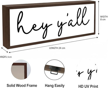 Hey Y'all Sign, Farmhouse Wood Signs, Welcome Decor Art, Rustic Home Decor for Front Door Porch Entryway, Living Room Decors, Tabletop Decors, Decorative Wooden Framed Sign