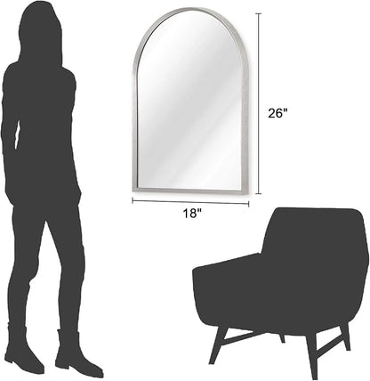 Arched Wall Mirror, 26"x18" Silver Arch Mirror, Metal Frame Bathroom Mirrors, Arched Vanity Mirror for Living Room Bedroom Mantel Entryway
