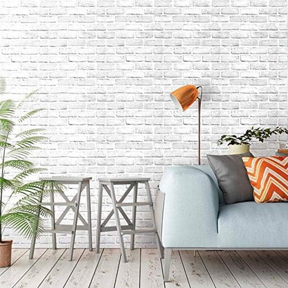Cohoo Home Brick Wallpaper Peel and Stick Contact Paper 591inL 18inW Faux 3D Brick Contact Paper for Wall White Gray Self Adhesive Removable Wallpaper Backsplash Bedroom Wall Sticky Waterproof Thick