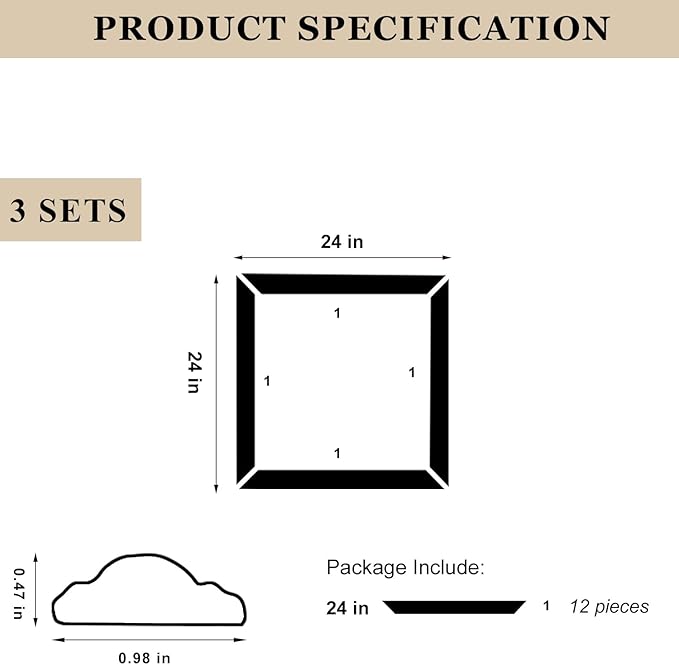3 Set Peel and Stick Wall Molding Kit, 24