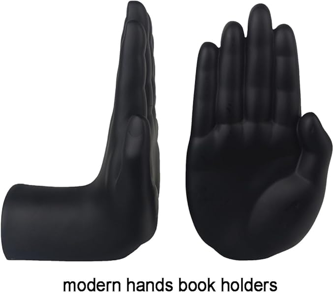 Decorative Bookends Praying Hands Book Ends for Shelves, Black Modern Bookend Heavy Duty Book Ends Stopper Holders for Shelves Office Home Living Room, Resin, 8.5" x 6.8"
