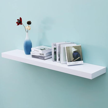 WELLAND 48 inch White Mission Floating Shelves for Wall, Bathroom and Bedroom, Modern Display and Book Shelves, Kitchen