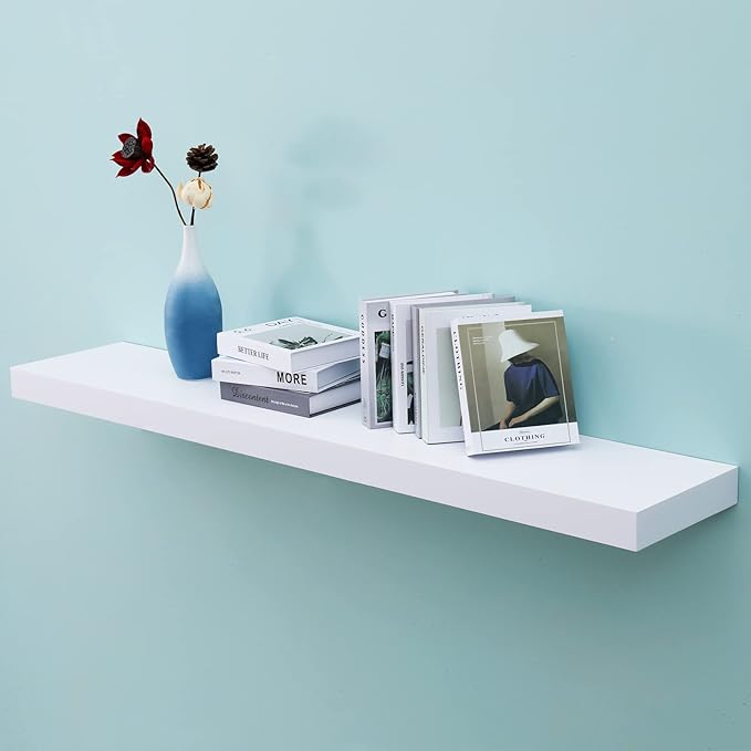 WELLAND 48 inch White Mission Floating Shelves for Wall, Bathroom and Bedroom, Modern Display and Book Shelves, Kitchen