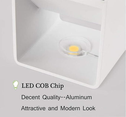 Modern LED Wall Sconce, Up Down Indoor Wall Light, White Cube Mount Lamp Fixture for Bedroom