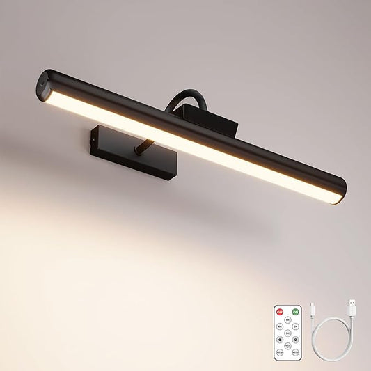 Picture Light with Remote, 16in Battery Operated Picture Lights for Wall 5000mAh, 3 Color Modes and Dimmable LED Art Lighting with Timer for Painting, Frame, Gallery (Black-1Pack)